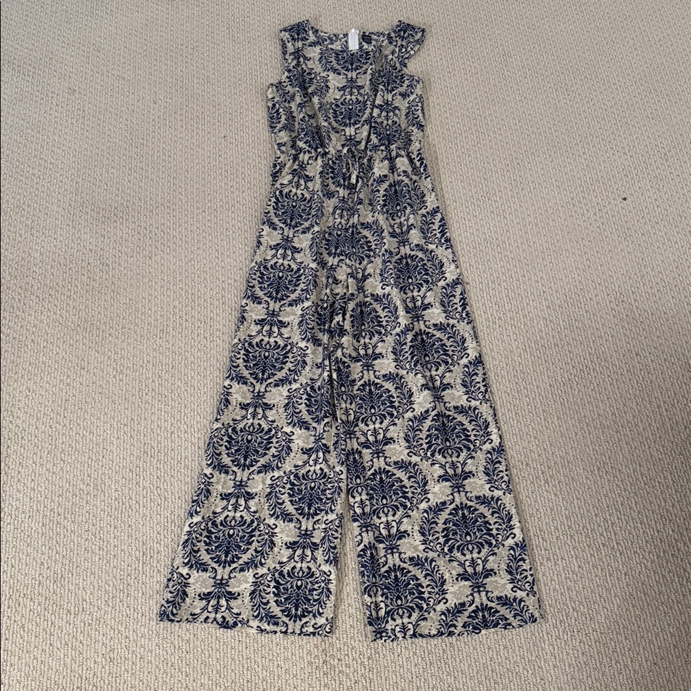 SHEIN Blue and Cream Damask Jumpsuit